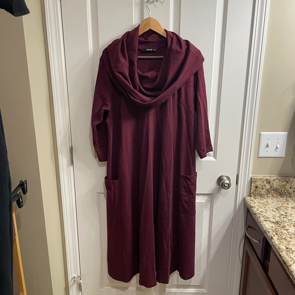 eShakti Women's Burgundy Cowl Neck A-Line Long-sleeved Dress, Size XL - 18 - Picture 1 of 5